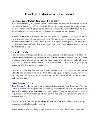 electric bikes a new phase