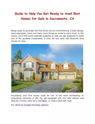 Guide to Help You Get Ready to Avail Best Homes for Sale in Sacramento, CA