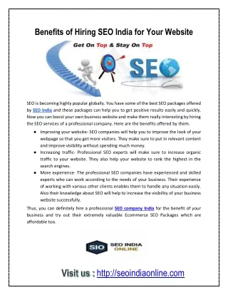 benefits of hiring seo india for your website