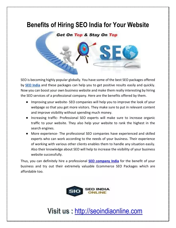 benefits of hiring seo india for your website