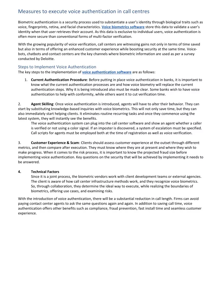 measures to execute voice authentication in call