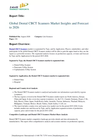 Dental CBCT Scanners Market Insights and Forecast to 2026