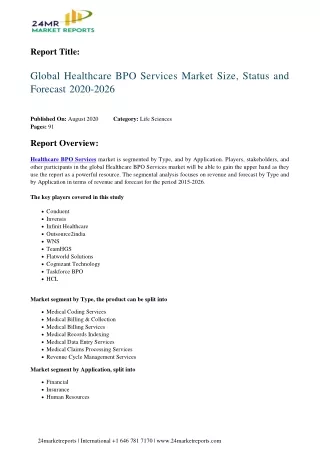 Healthcare BPO Services Market Size, Status and Forecast 2020-2026