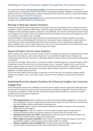 Powering the Voice of Customer Insights Through Real-Time Speech Analytics