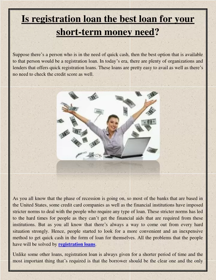 is registration loan the best loan for your short