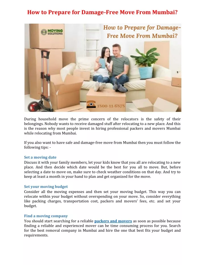 how to prepare for damage free move from mumbai