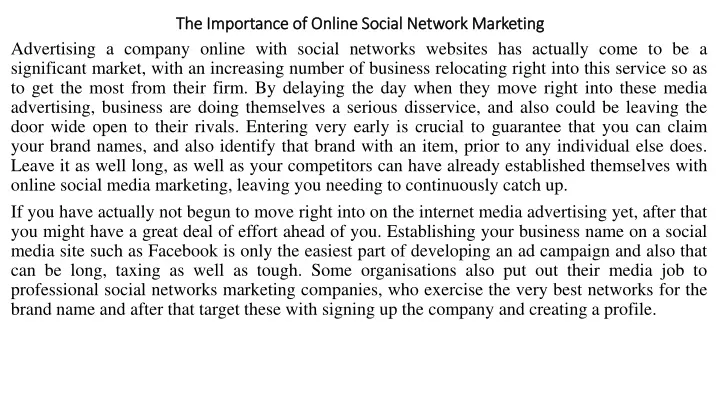 the importance of online social network marketing