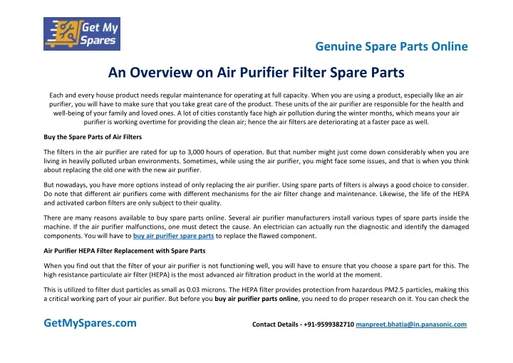 an overview on air purifier filter spare parts