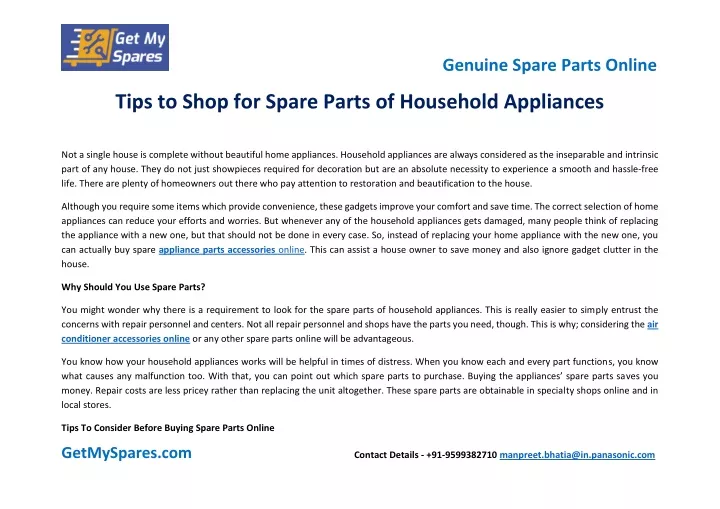 tips to shop for spare parts of household