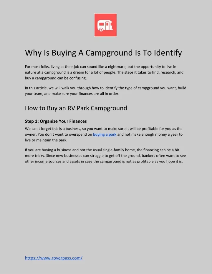 why is buying a campground is to identify