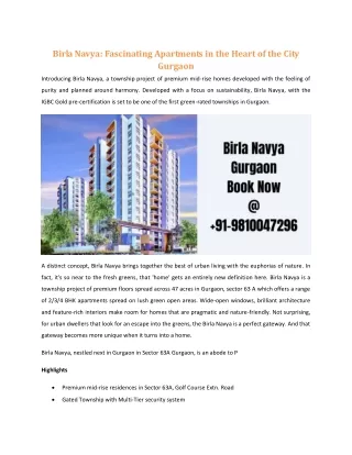 Birla Navya: Fascinating Apartments in The Heart Of The City Gurgaon!!