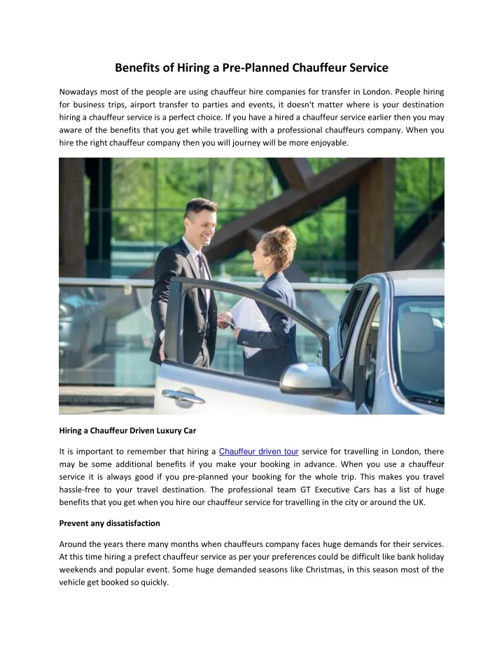 benefits of hiring a pre planned chauffeur service