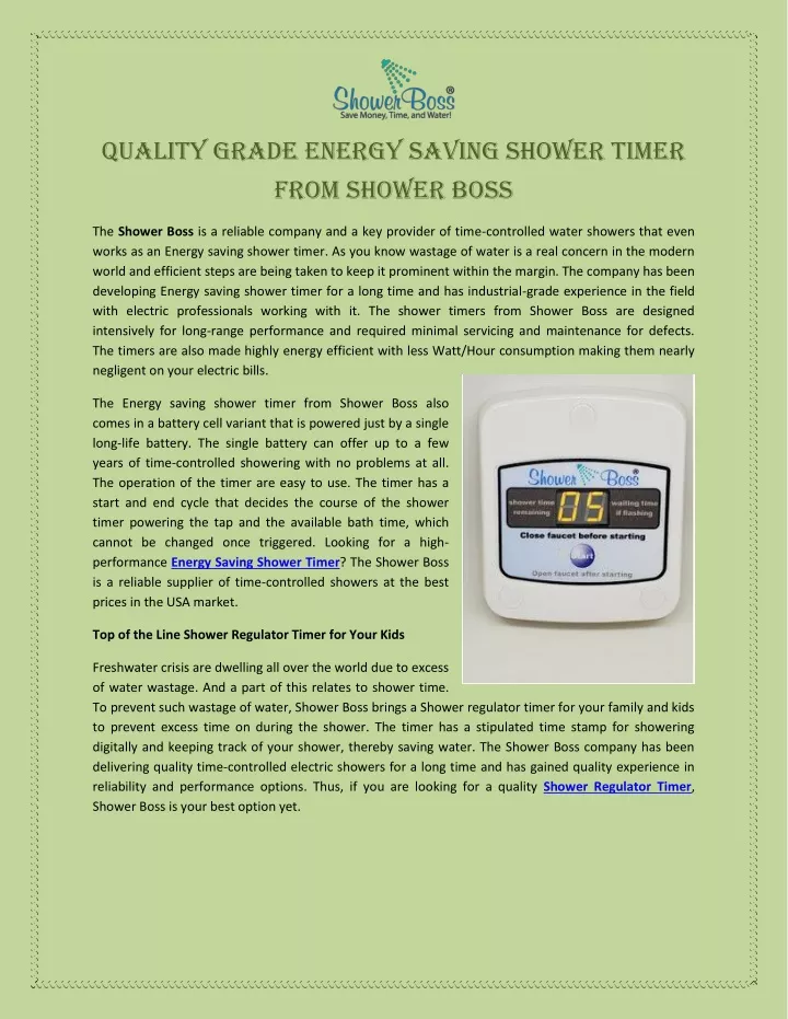 quality grade energy saving shower timer from