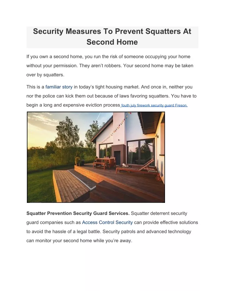 security measures to prevent squatters at second