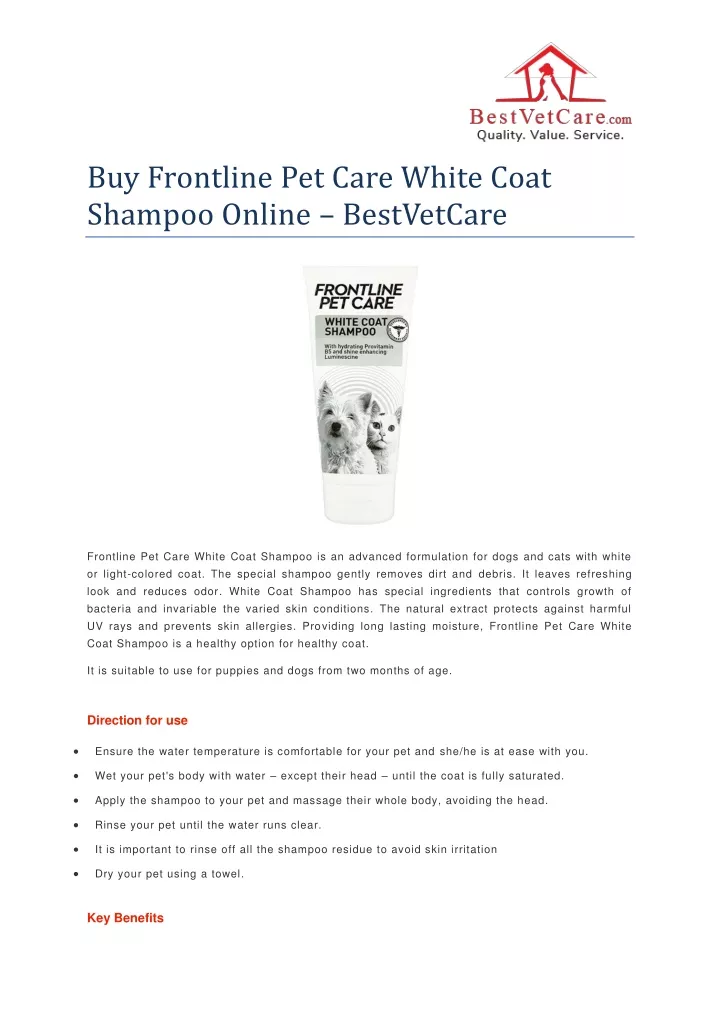 buy frontline pet care white coat shampoo online