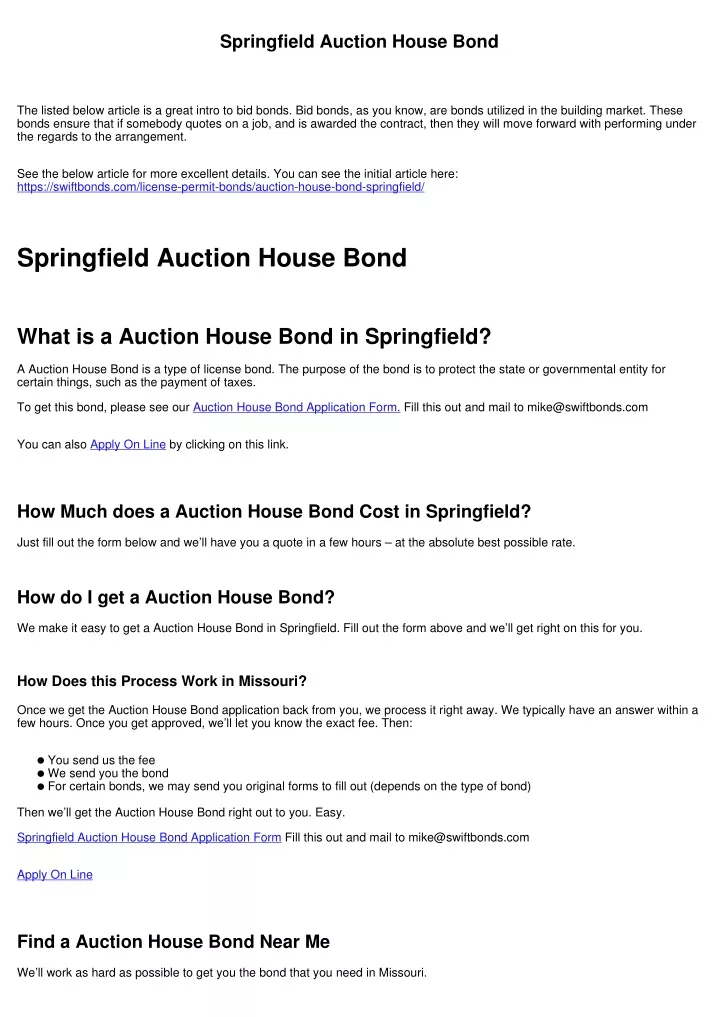 springfield auction house bond