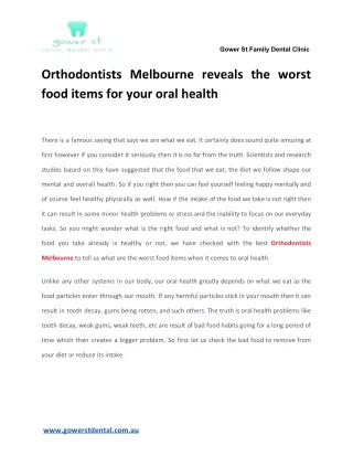 Orthodontists Melbourne reveals the worst food items for your oral health