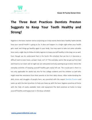 The Three Best Practices Dentists Preston Suggests to Keep Your Teeth Healthy and Strong!
