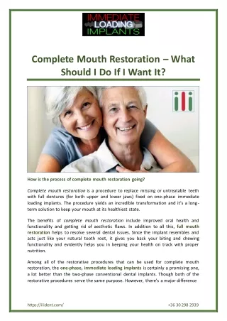 Complete Mouth Restoration - What Should I Do If I Want It?
