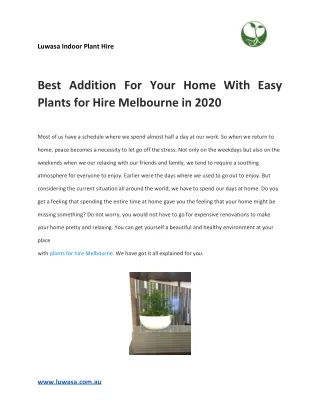 Best Addition For Your Home With Easy Plants for Hire Melbourne in 2020