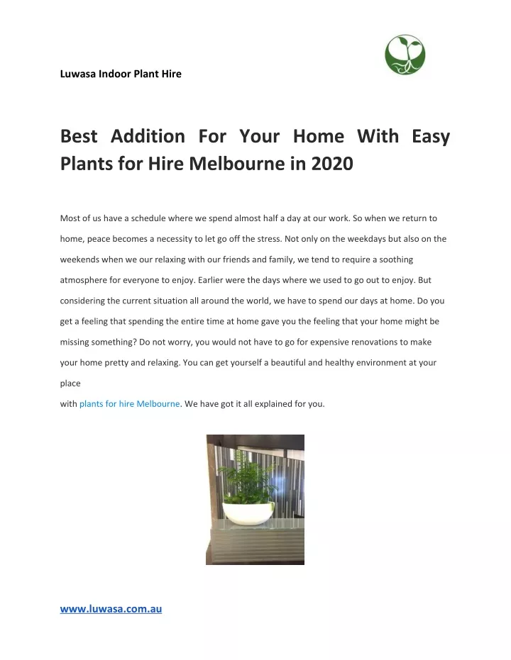 luwasa indoor plant hire