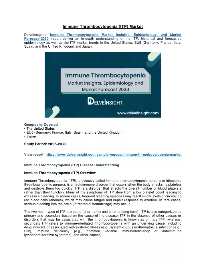 immune thrombocytopenia itp market