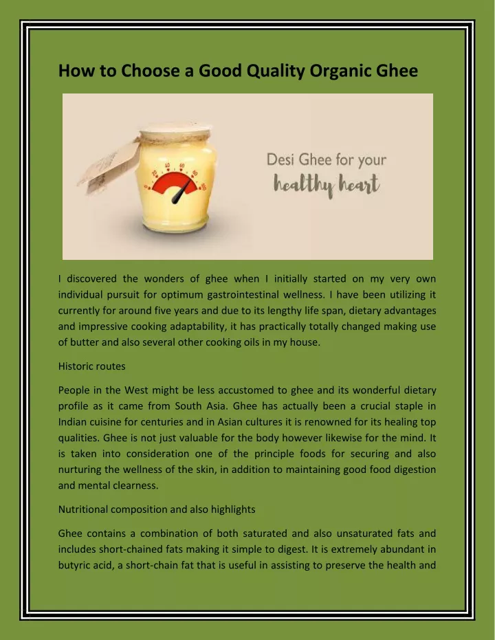 how to choose a good quality organic ghee