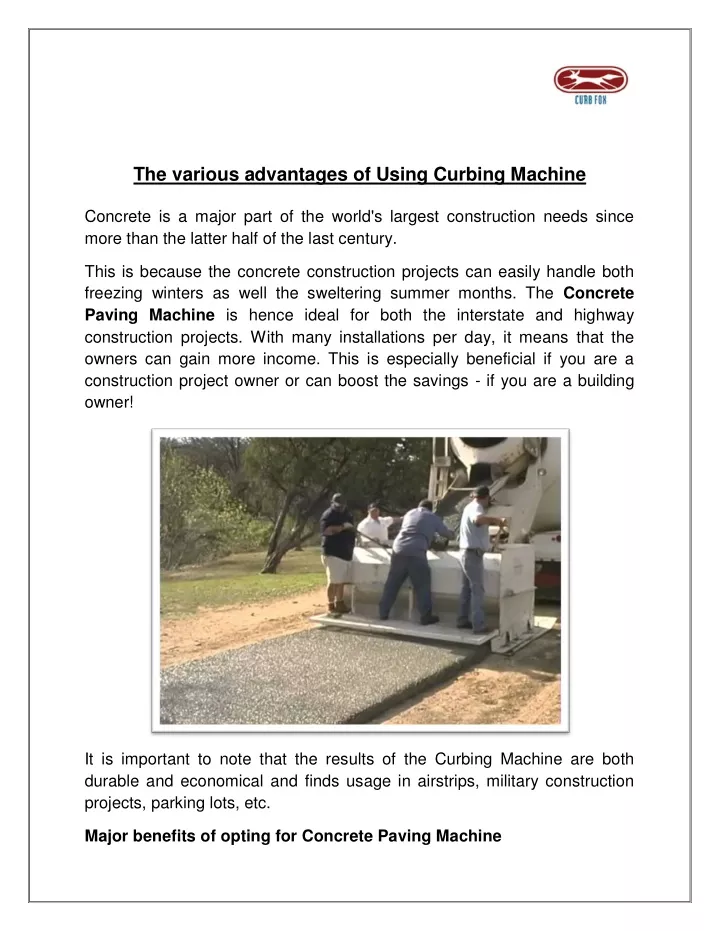 the various advantages of using curbing machine