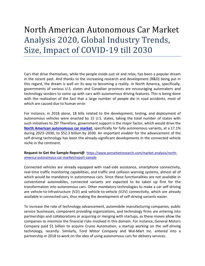 north american autonomous car market analysis