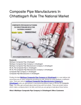 Composite Pipe Manufacturers In Chhattisgarh Rule The National Market