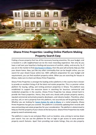Ghana Prime Properties: Leading Online Platform Making Property Search Easy