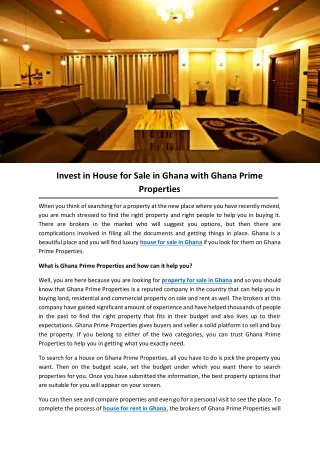 Invest in House for Sale in Ghana with Ghana Prime Properties