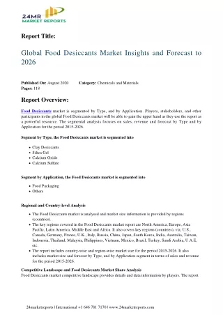 Food Desiccants Market Insights and Forecast to 2026