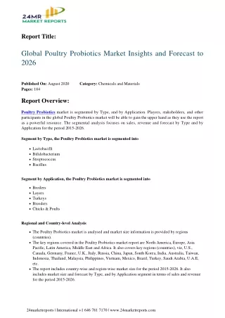 Poultry Probiotics Market Insights and Forecast to 2026