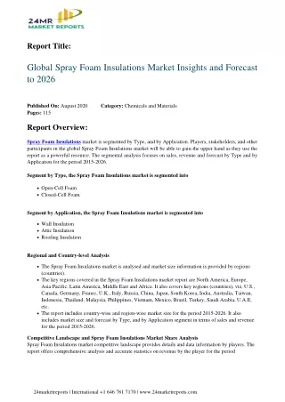 Spray Foam Insulations Market Insights and Forecast to 2026