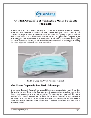 Potential Advantages of wearing Non Woven Disposable Face Mask
