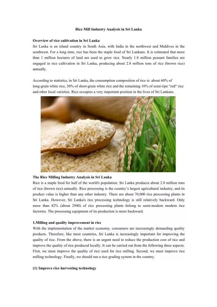 rice mill industry analysis in sri lanka