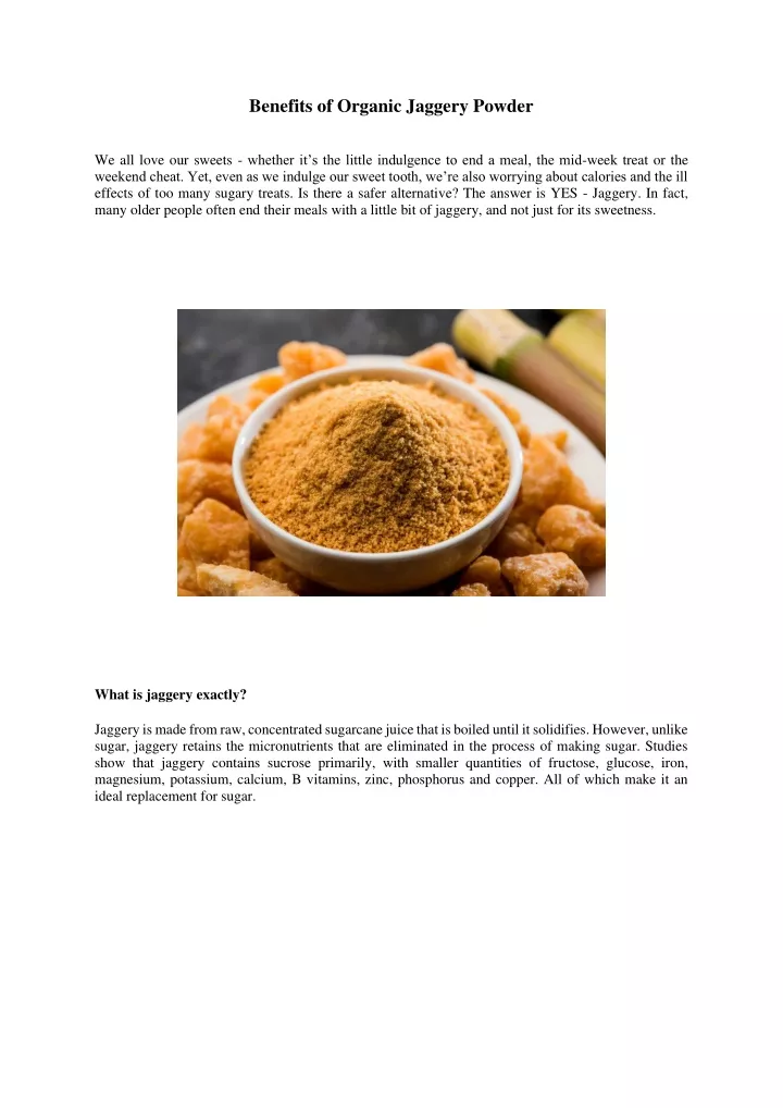 benefits of organic jaggery powder