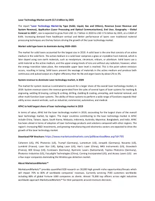 Laser Technology Market by Type, Revenue, Application | COVID-19 Impact Analysis | MarketsandMarkets