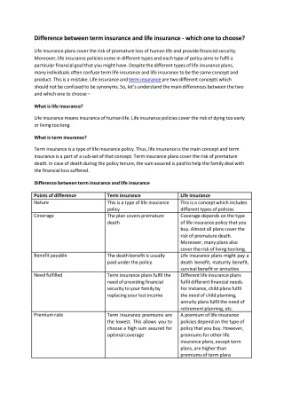 difference between term insurance and life