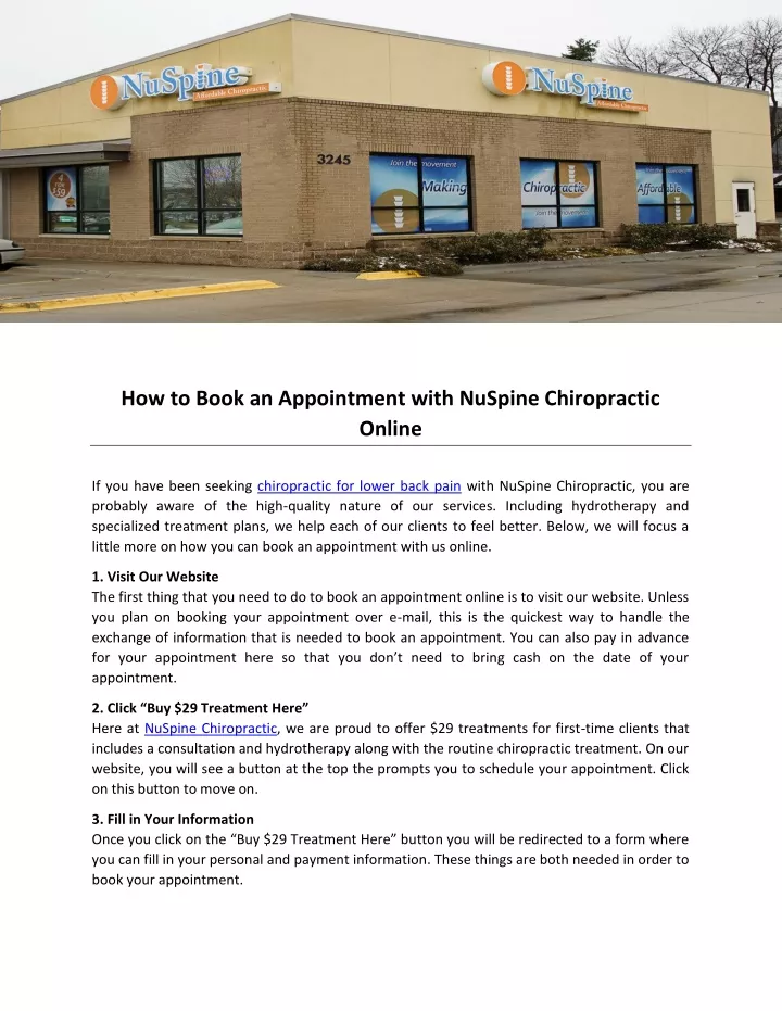 how to book an appointment with nuspine