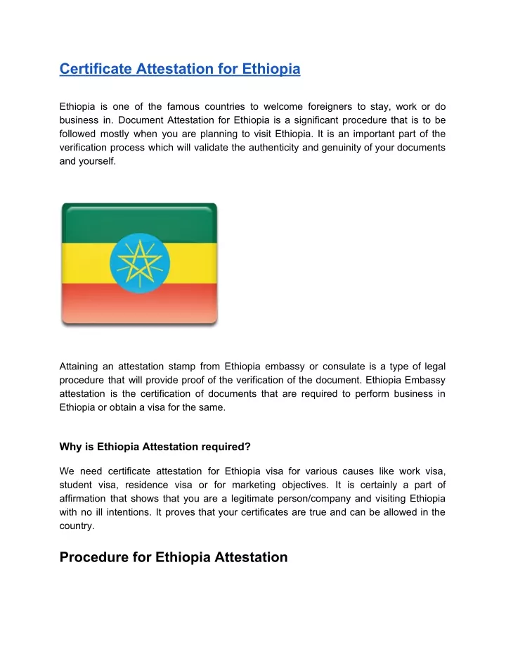 certificate attestation for ethiopia ethiopia