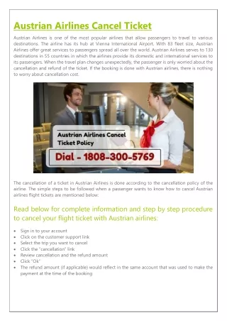 austrian airlines cancel ticket
