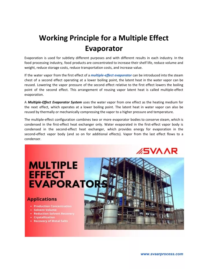 working principle for a multiple effect evaporator