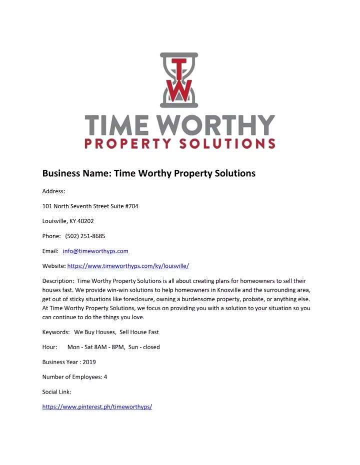 business name time worthy property solutions
