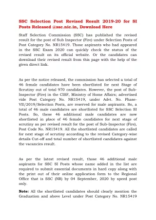 ssc selection post revised result 2019