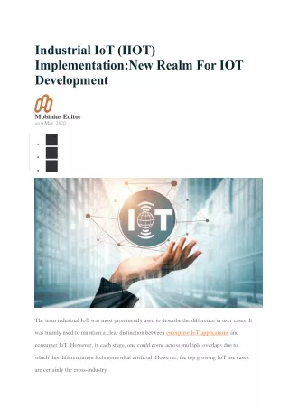 Industrial IoT (IIOT) Implementation:New Realm For IOT Development