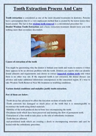 tooth extraction process and care
