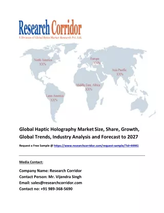 Global Haptic Holography Market Size, Share, Growth, Global Trends, Industry Analysis and Forecast to 2027