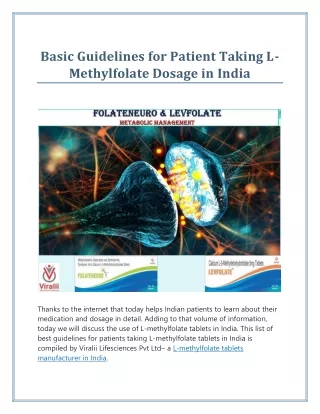 Basic Guidelines for Patient Taking L-Methylfolate Dosage in India